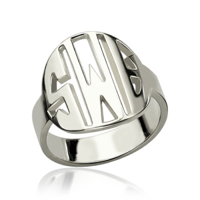Personalized Cut Out Block Monogram Ring Sterling Silver - Handmade By AOL Special