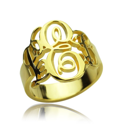 Interlocking Three Initials Monogram Ring 18ct Gold Plated - Handmade By AOL Special
