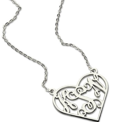 Heart Monogram Necklace Sterling Silver - Handmade By AOL Special