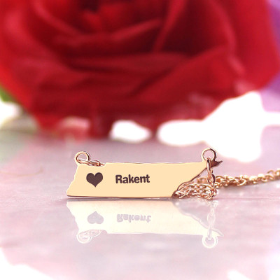 Custom Tennessee State Shaped Necklaces With Heart Name Rose Gold - Handmade By AOL Special