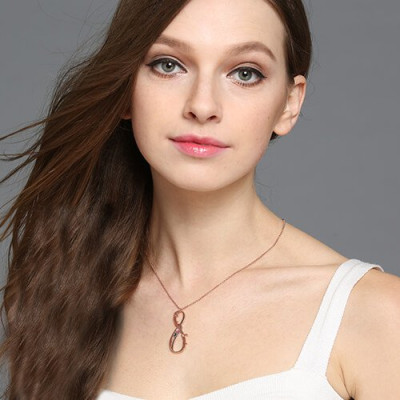 Vertical Infinity Sign Necklace with Birthstones 18ct Rose Gold Plated - Handmade By AOL Special