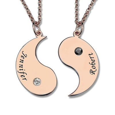 Yin Yang 2 names Necklace with Birthstone Rose Gold - Handmade By AOL Special