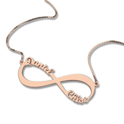 18ct Rose Gold Plated Double Name Infinity Necklace - Handmade By AOL Special
