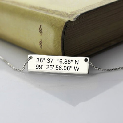 Custom Silver Latitude Longitude Coordinates Address Necklace - Handmade By AOL Special