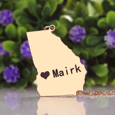 Custom Georgia State Shaped Necklaces With Heart Name Rose Gold - Handmade By AOL Special