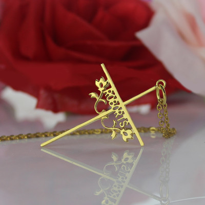 Gold Plated 952 Silver Cross Name Necklaces with Rose - Handmade By AOL Special