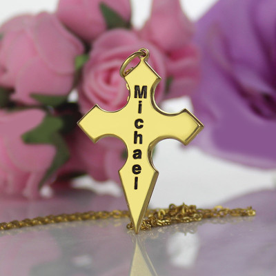 Gold Plated 925 Silver Conical Shape Cross Name Necklace - Handmade By AOL Special