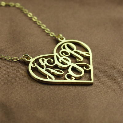 Solid Gold Initial Monogram Personalized Heart Necklace - Handmade By AOL Special