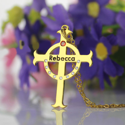Circle Cross Necklaces with Birthstone Name 18ct Gold Plated Silver - Handmade By AOL Special