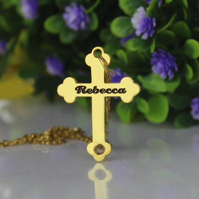 18ct Gold Plated 925 Silver Rebecca Font Cross Name Necklace - Handmade By AOL Special