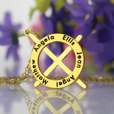 Gold Plated Silver Latin Style Circle Cross Necklace with Any Names - Handmade By AOL Special