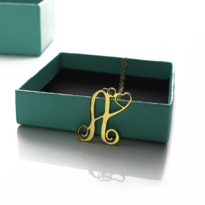 Personalized One Initial With Heart Monogram Necklace in 18ct Solid Gold - Handmade By AOL Special