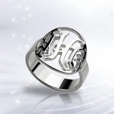 Cut Out Monogram Initial Ring Sterling Silver - Handmade By AOL Special