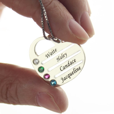 Personalized Mothers Heart Necklace Gift with Birthstone Name - Handmade By AOL Special