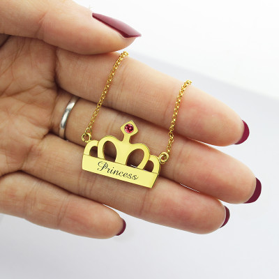 Princess Crown Charm Necklace with Birthstone Name 18ct Gold Plated - Handmade By AOL Special