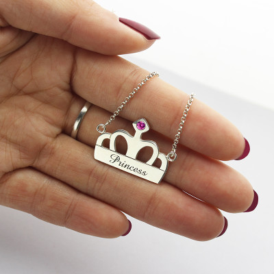 Crown Charm Neckalce with Birthstone Name Sterling Silver - Handmade By AOL Special