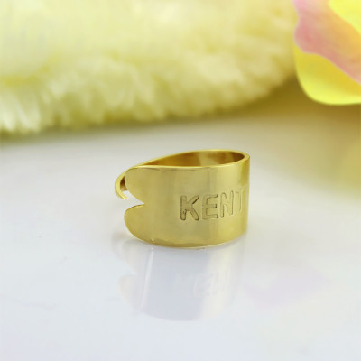 18ct Gold Plated Name Engraved Cuff Rings - Handmade By AOL Special
