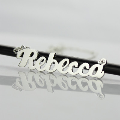 Personalized 18ct White Gold Plated Puff Font Name Necklace - Handmade By AOL Special
