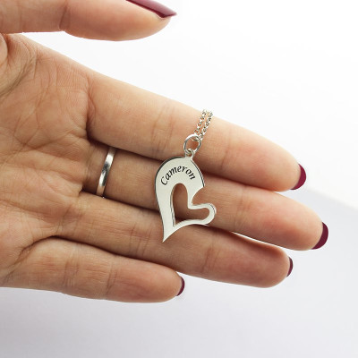 Personalized Breakable Heart Name Necklace for Couples Silver - Handmade By AOL Special
