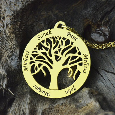 Tree of Life Jewelry Family Name Necklace in 18ct Gold Plated - Handmade By AOL Special