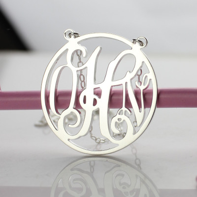Circle 18ct Solid White Gold Initial Monogram Name Necklace - Handmade By AOL Special