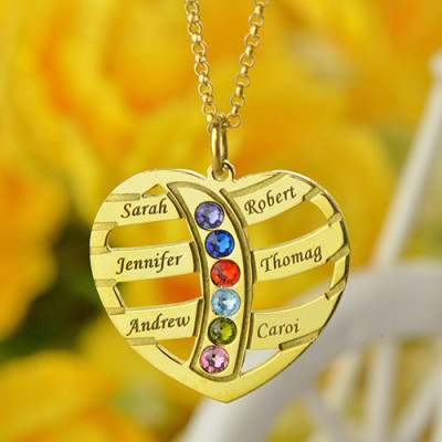 Mothers Necklace With Children Names Birthstones 18ct Gold Plated - Handmade By AOL Special