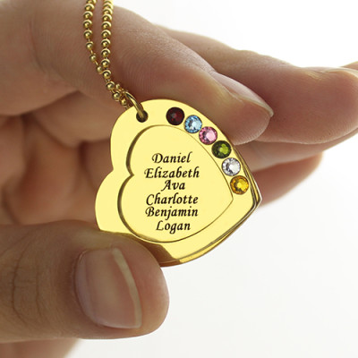 Heart Birthstones Necklace For Mother In Gold - Handmade By AOL Special