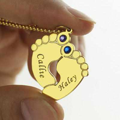 Birthstone Baby Feet Charm Pendant 18ct Gold Plated - Handmade By AOL Special