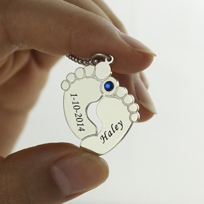 Memory Baby's Feet Charms with Birthstone Sterling Silver - Handmade By AOL Special
