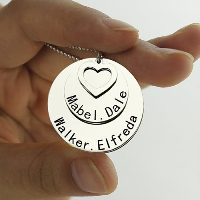 Disc Family Pendant Necklace Engraved Names in Silver - Handmade By AOL Special