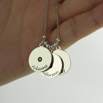 Mother's Disc and Birthstone Charm Necklace - Handmade By AOL Special