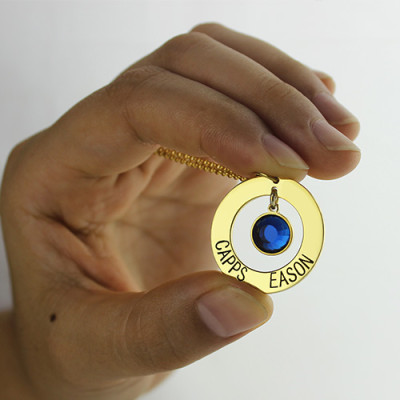 Personalized Circle Name Necklace With Birthstone 18ct Gold Plated Silver - Handmade By AOL Special