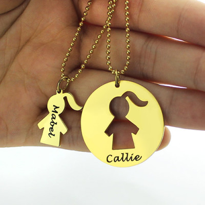 Mother and Child Necklace Set with Name 18ct Gold Plated - Handmade By AOL Special