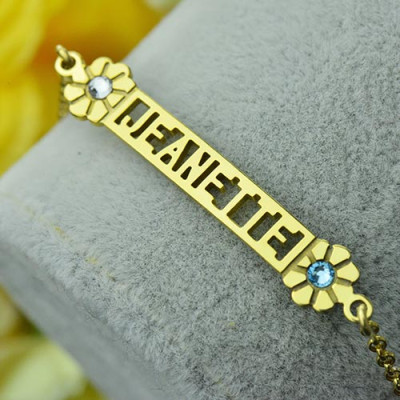 Personalized Birthstone Name Bracelet for Her 18ct Gold Plated - Handmade By AOL Special