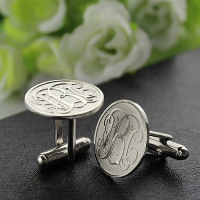 Engraved Cufflinks with Monogram Sterling Silver - Handmade By AOL Special