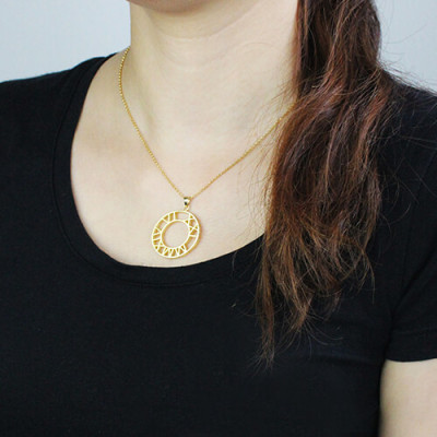 Double Circle Roman Numeral Necklace Clock Design Gold Plated Silver - Handmade By AOL Special