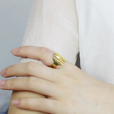 Personalized Block Circle Monogram Ring 18ct Gold Plated - Handmade By AOL Special