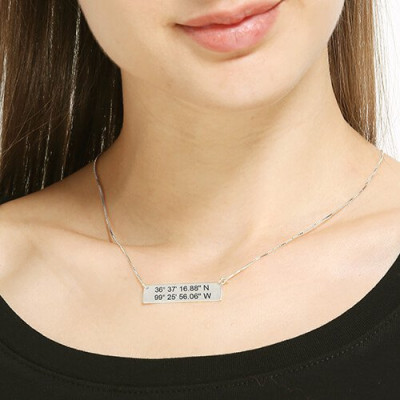 Custom Silver Latitude Longitude Coordinates Address Necklace - Handmade By AOL Special