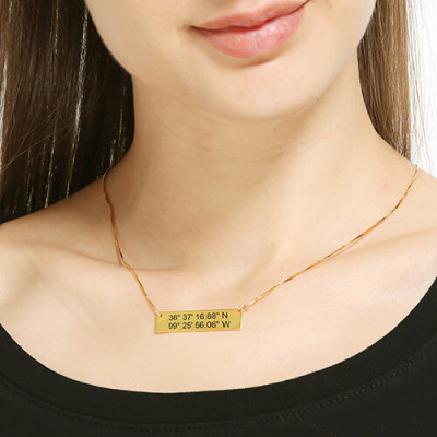 GPS Map Nautical Coordinates Necklace 18ct Gold Plated - Handmade By AOL Special