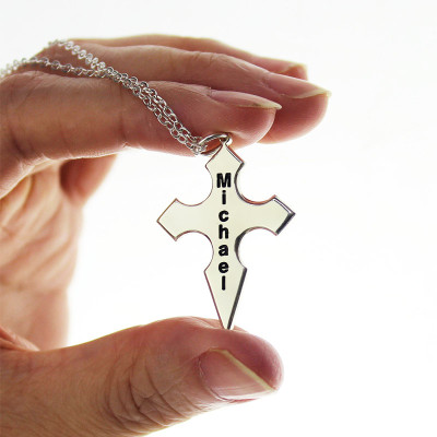 Silver Conical Shape Cross Name Necklace - Handmade By AOL Special