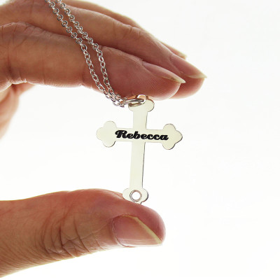 Silver Rebecca Font Cross Name Necklace - Handmade By AOL Special