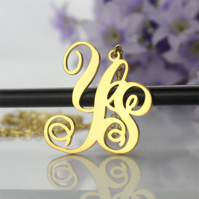 Personalized 18ct Gold Plated Vine Font 2 Initial Monogram Necklace - Handmade By AOL Special