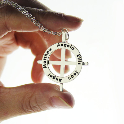 Silver Latin Style Circle Cross Necklace with Any Names - Handmade By AOL Special