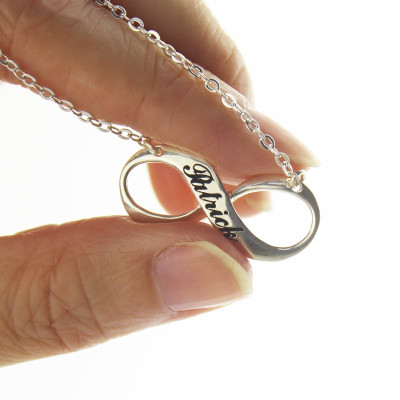Engraved Name Infinity Necklace Sterling Silver - Handmade By AOL Special