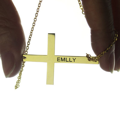18ct Gold Plated Silver Latin Cross Necklace Engraved Name 1.25" - Handmade By AOL Special