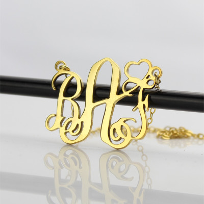 Personalized Initial Monogram Necklace 18ct Solid Gold With Heart - Handmade By AOL Special