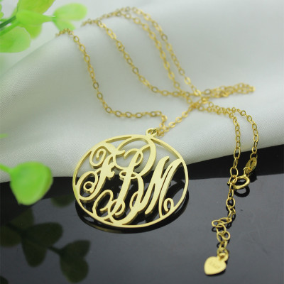 Solid Gold Vine Font Circle Initial Monogram Necklace-18ct - Handmade By AOL Special