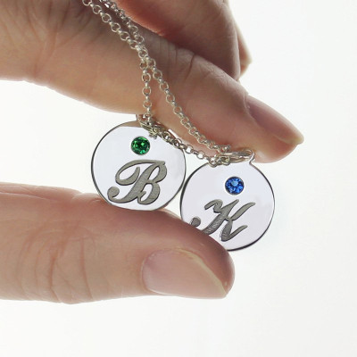 Personalized Disc Necklace with Initial Birthstone - Handmade By AOL Special