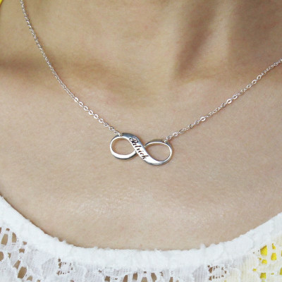 Engraved Name Infinity Necklace Sterling Silver - Handmade By AOL Special