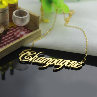 Solid Gold Personalized Champagne Font Name Necklace - Handmade By AOL Special